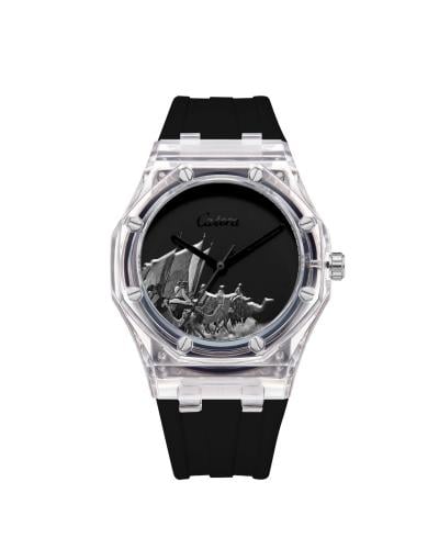 ساعة رجالية ربل شفاف اسود