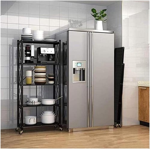 رف حديد 4 أدوار قابل للطي أسود