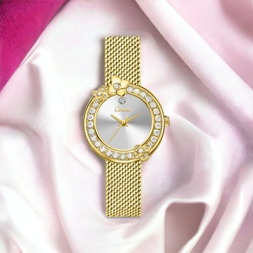 ساعه نسائيه كاتيرا الجديده ذهبي ميناء فضي