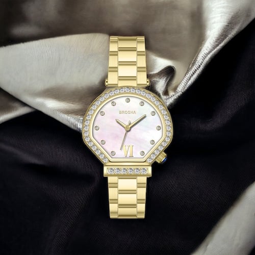 ساعه نسائيه بروشا موديل اقنر ذهبي ميناء صدف