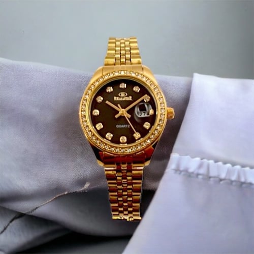 ساعه نسائيه موديل رولكس ذهبي ميناء اسود