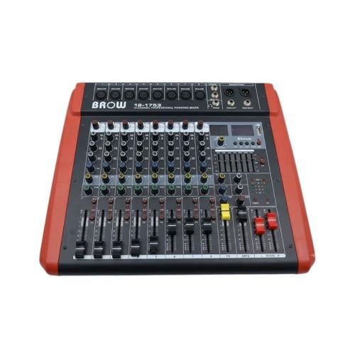 BROW 8-Channel 1300W Power Mixer with Bluetooth, USB, and Digital Effects for Mosques and Event Halls, Model 15-1753