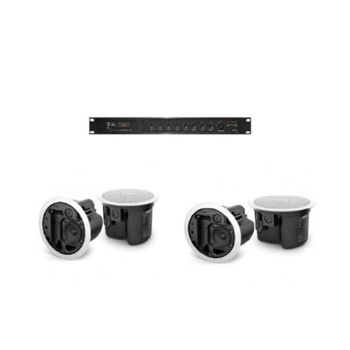 باكيج 4 سماعات سقفية 16 وات باللون الأبيض مع مضخم...