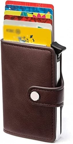 جلد بني لل رجال - محفظة للبطاقات والهويات