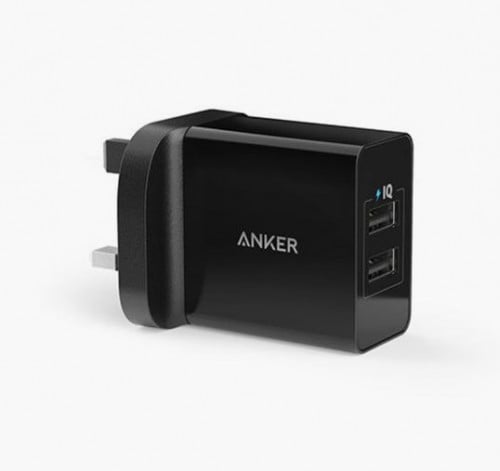 انكر شاحن جداري 24 وات مخرجين USB لون اسود A2021K1...