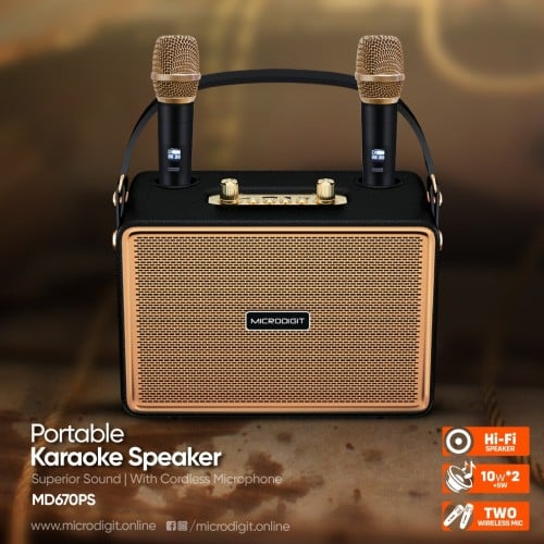 مكبر صوت كاريوكي متنقل مع 2 مايكروفون