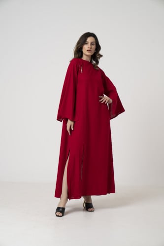 فستان أحمر لينن طبيعي