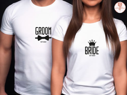 Two T-shirts, a wedding set embroidered