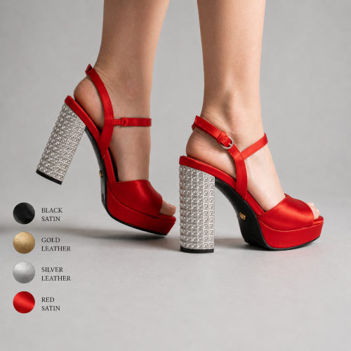 Evening sandal shoe with steel heel decorated with rhinestones - available in four colors