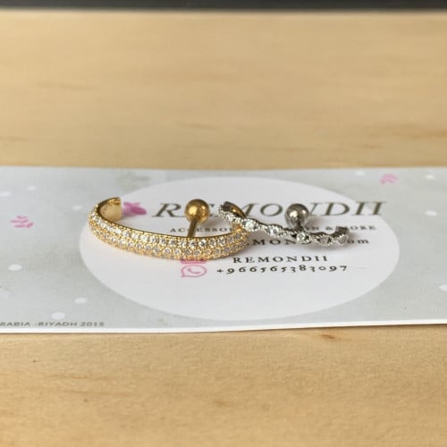 حلق بيرسنق ذهبي - فضي كرستال 16g