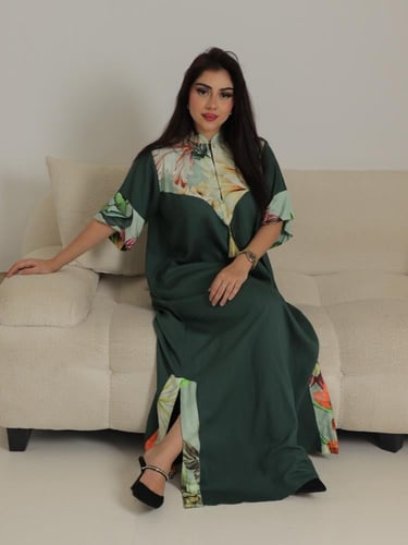 جلابيه كتان اخضر غامق