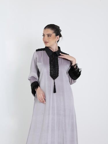 جلابيه مخمل رمادي فاتح