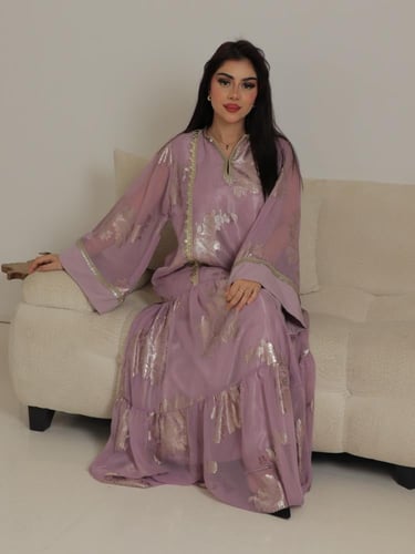 جلابيه شيفون طبقات موف ذهبي