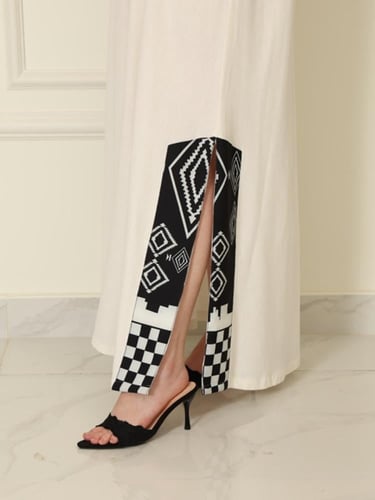 جلابية لينون ابيض واسود