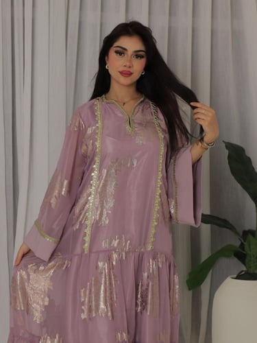 جلابيه شيفون طبقات موف ذهبي