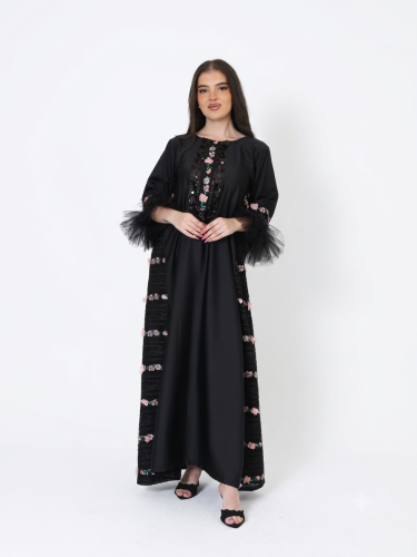 جلابيه كريب اسود وتل