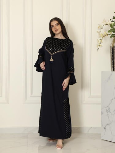 جلابيه كحلي بتطريز ذهبي