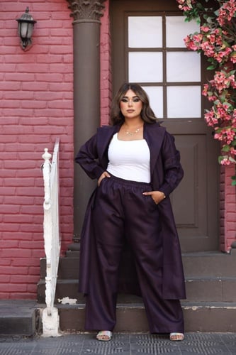 طقم لينن ليلكي