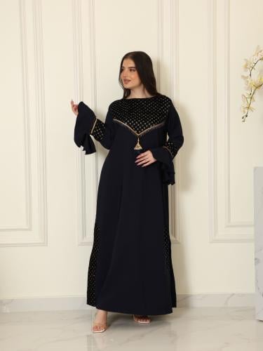 جلابيه كحلي بتطريز ذهبي