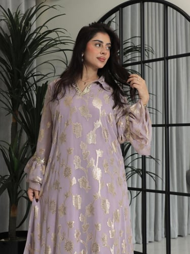 جلابيه شيفون موف وذهبي