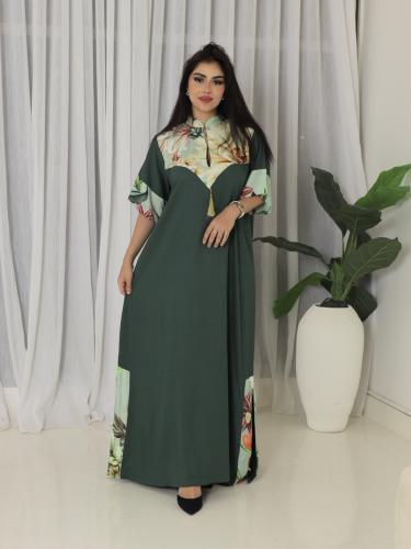 جلابيه كتان اخضر غامق