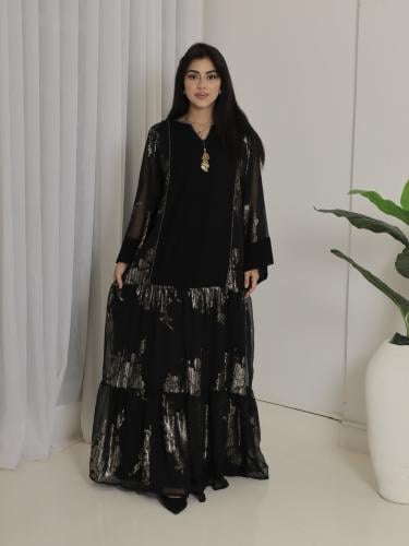 جلابيه شيفون اسود وذهبي
