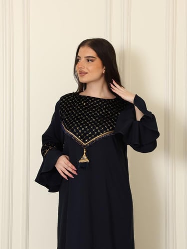 جلابيه كحلي بتطريز ذهبي