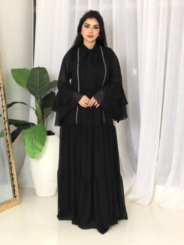 جلابيه شيفون اسود طبقات