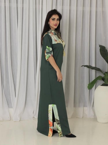 جلابيه كتان اخضر غامق