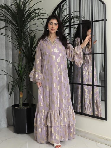 جلابيه شيفون موف وذهبي