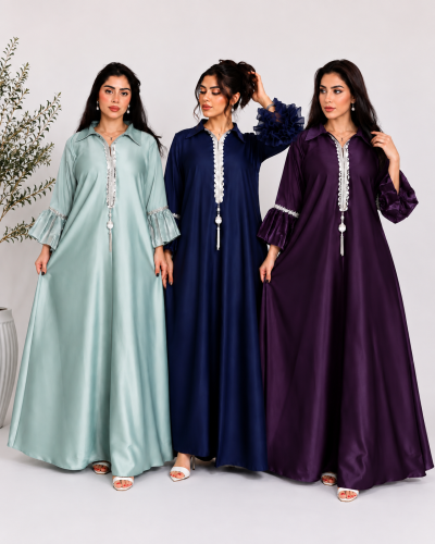 جلابيه كريب ساتان تيفاني-كحلي-ليلكي
