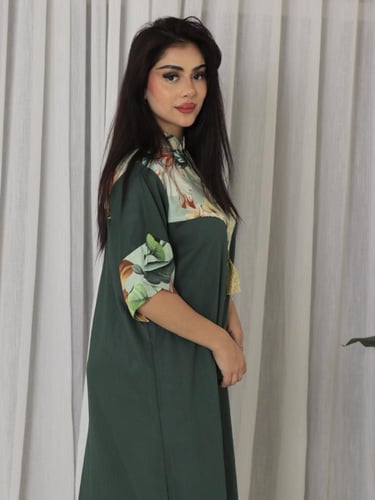 جلابيه كتان اخضر غامق