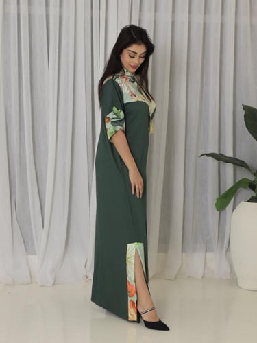 جلابيه كتان اخضر غامق