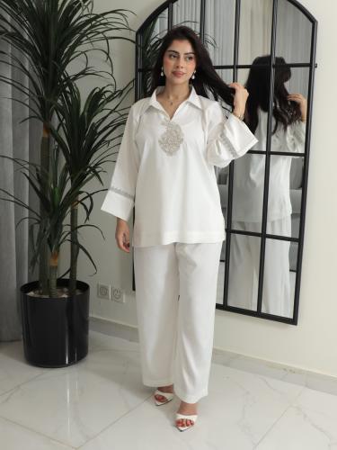 طقم كريب ستان ابيض