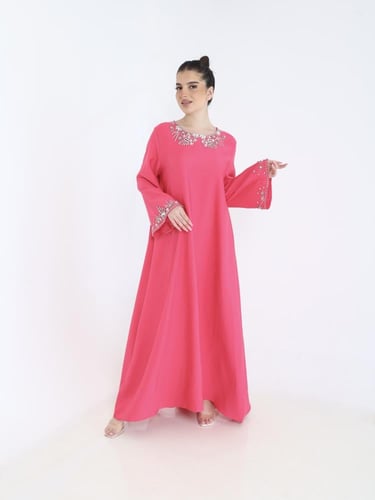 جلابية كريب بوشاح خلفي وشغل يدوي