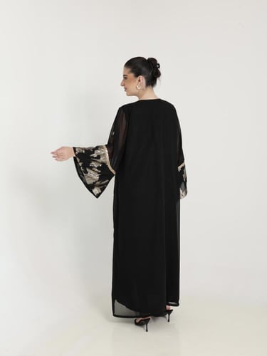 جلابيه شيفون اسود وذهبي