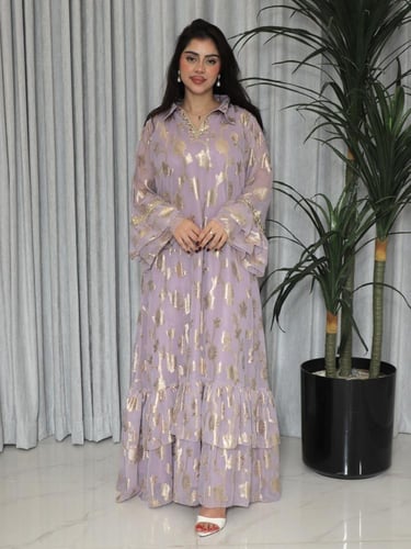 جلابيه شيفون موف وذهبي