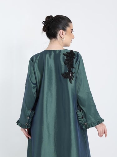 جلابيه تفته خضراء بتطريز اسود