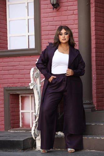 طقم لينن ليلكي