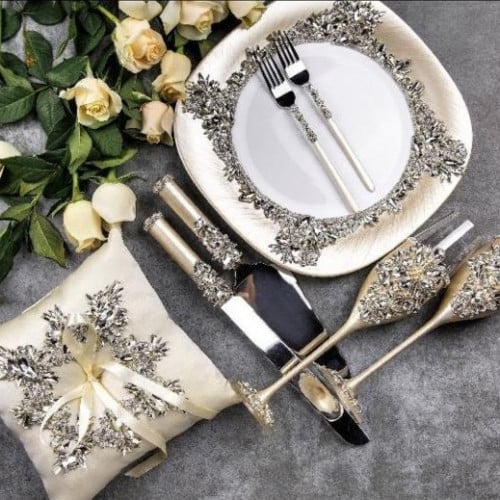 طقم عرسان مكون من 12 قطعة مرصع ب كريستال شوارفسكي