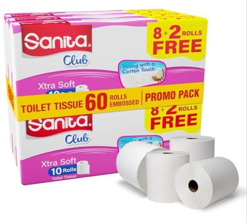Sanita Clube Toilet Tissue Roll 8+2pcs Box 6PK