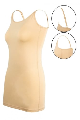 بدي نسائي طويل خامة مودال خيط بيج