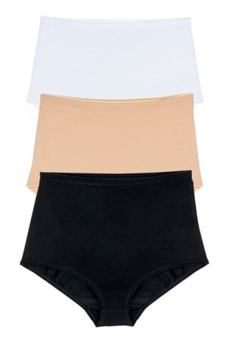 كيلوت نسائي أسود - بيج - أبيض وسط عالي (طقم 3 قطع)