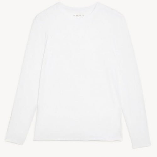 فنيلة رجالي كم طويل دائري أبيض