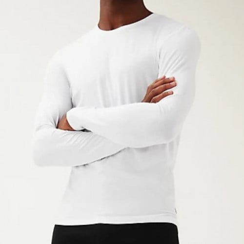 فنيلة رجالي كم طويل دائري أبيض