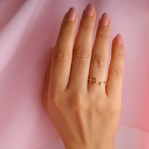 خاتم قلب مفرغ ذهب عيار 18 بوزن 1.1 جرام - خاتم الث...