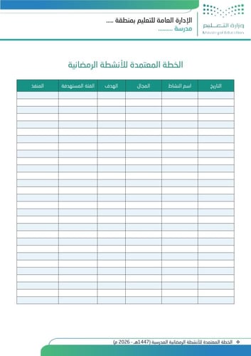 الخطة المعتمدة للأنشطة الرمضانية المدرسية (1447هـ...