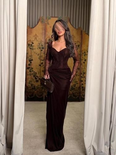 فستان بني دانتيلW92