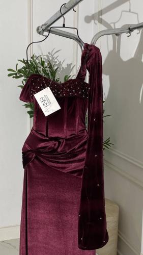 فستان مخمل عودي 07