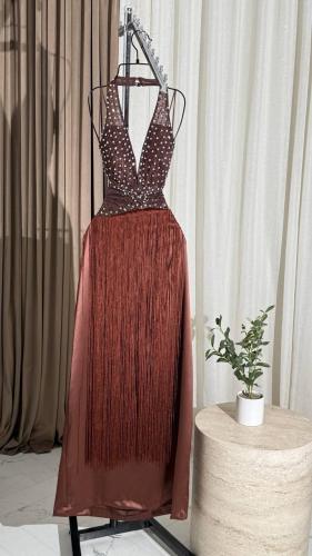 فستان تطريز مع هدب E22